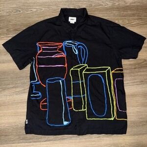 Obey Pantry SS Shirt Mens M Black Button Up Short Sleeve Graphic